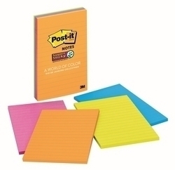  Anniversary Sales - 3M Post-It® Lined Super Sticky Notes, 4" x 6" x 4Pads/Pack (4621-SSAU)