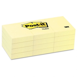  3M Post-It Notes, 1.5"x2" (12 x 100's, Yel)