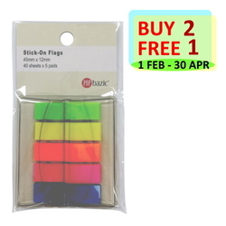  POP BAZIC Stick-On Flags Index, 45x12mm (40's x 5 Colours)