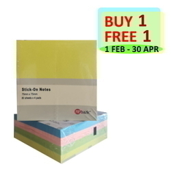  POP BAZIC Sticky-On Notes, 75x75mm (80s x 4 Colous)