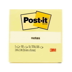  3M Post-It Super Sticky Notes Canary Yellow 654-5CY, 3" x 3" (100Shts x 5 Pads)