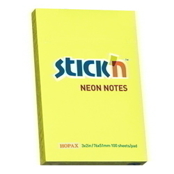  HOPAX Regular Notes Neon 21132  3" x 2", 100Shts (Yellow)